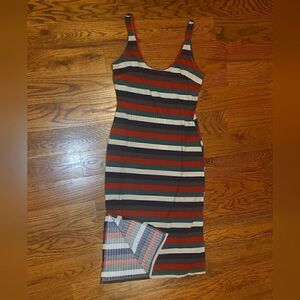 Lumiere Striped Midi Dress Red Black Cream Green Large